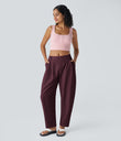 Mid Rise Pocket Barrel Leg Baggy Work Pants - Vineyard Wine