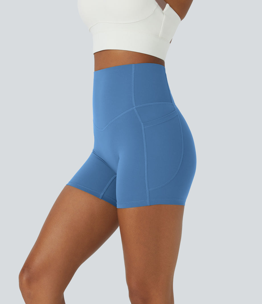 Halara UltraSculpt™ High Waisted Tummy Control Side Pocket Shaping Training Biker Shorts 5'' - Pacific Coast