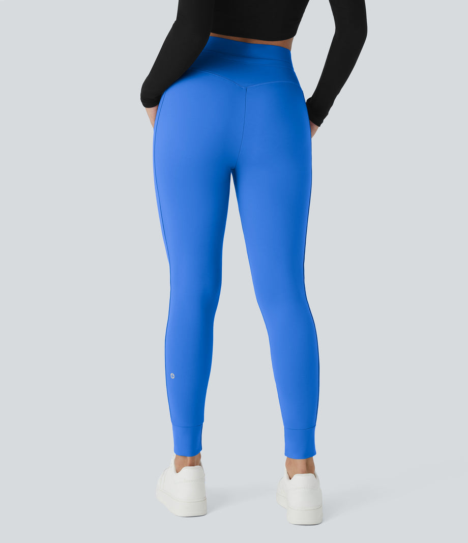 SoftlyZero™ Plush High Waisted Drawstring Pocket Plain Full Length Joggers - Strong Blue