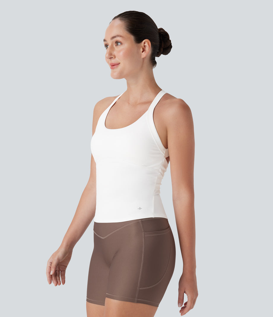 SoftlyZero™ Plush Cut Out Yoga Tank Top A-D Cups - White
