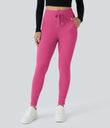 SoftlyZero™ Plush High Waisted Drawstring Pocket Plain Full Length Joggers - Fuchsia Purple
