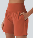 SoftlyZero™ Airy Super High Waisted 2-in-1 Cool Touch Yoga Shorts 7" with Pockets - Orange Rust