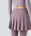 Breezeful™ High Waisted Pleated 2-in-1 Contrast Mesh Quick Dry Dance Stirrup Skirted Leggings with Pockets - Elderberry