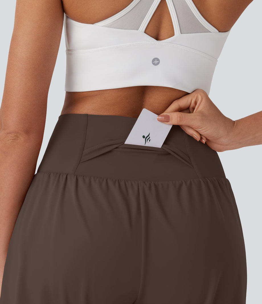 SoftlyZero™ Airy Super High Waisted 2-in-1 Cool Touch Yoga Shorts 7" with Pockets - Chocolate Martini