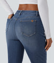 Halara Flex™ High Waisted Rolled Hem Casual Slim Jeans with Pockets - Estate Blue Denim