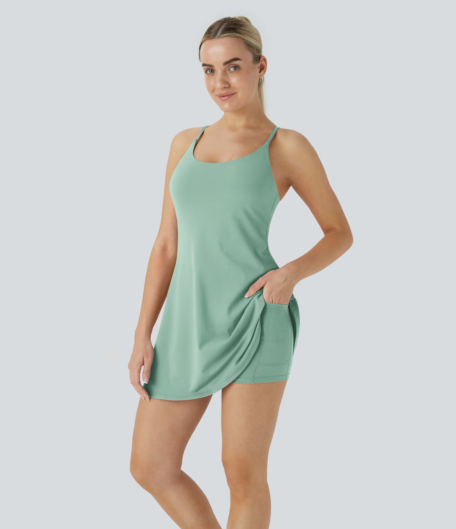 SoftlyZero™ Plush Backless Active Dress - Subtle Green