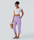 High Waisted Zipper Pocket Cropped Linen-Feel Pants - Lilac Breeze