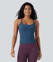 Scoop Neck Crisscross Back Crossover Hem Yoga Cami Top - Electric Blue