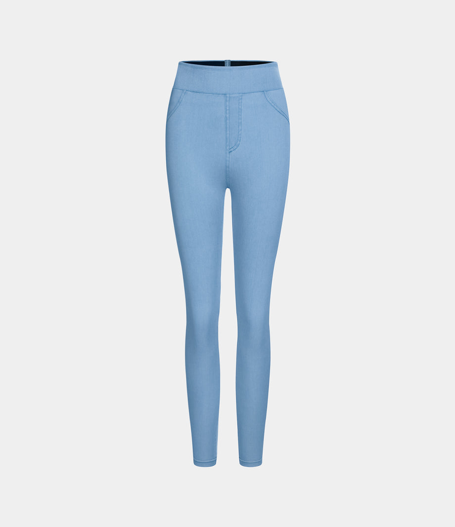 Halara Flex™ High Waisted Pocket Denim Casual Leggings - Washed Denim Sunny Blue