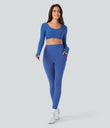 SoftlyZero™ Plush Thermal High Waisted Tummy Control Pocket Workout Leggings - Deep Sapphire Blue