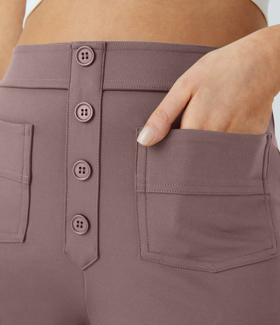 DayStretch High Waisted Pockets Straight Leg Casual Pants - Purple Sandalwood