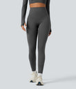 Halara Ultrasculpt™ Heat High Waisted Tummy Control Crossover Back Fleece Running Leggings with Pockets - Black Oyster