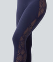 SoftlyZero™ High Waisted Crossover Contrast Lace Pocket Yoga Leggings-UPF50+ - Peacoat