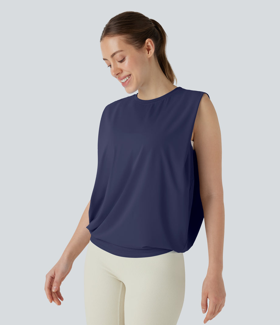 Round Neck Ruched Cool Touch Yoga Tank Top-UPF50+ - Patriot Blue