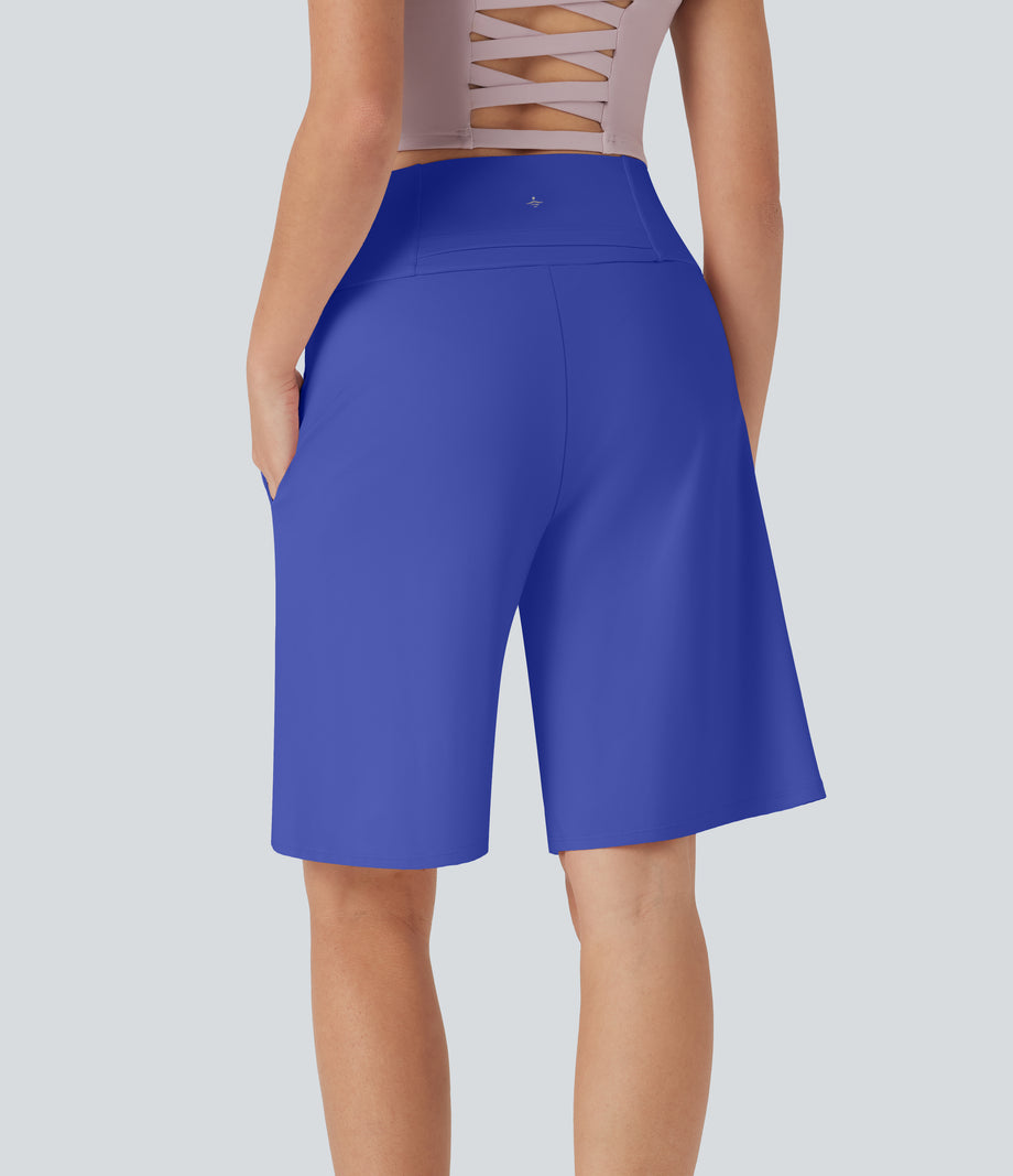 SoftlyZero™ Airy High Waisted Pockets Cool Touch Yoga Bermuda Shorts - Aster Blue