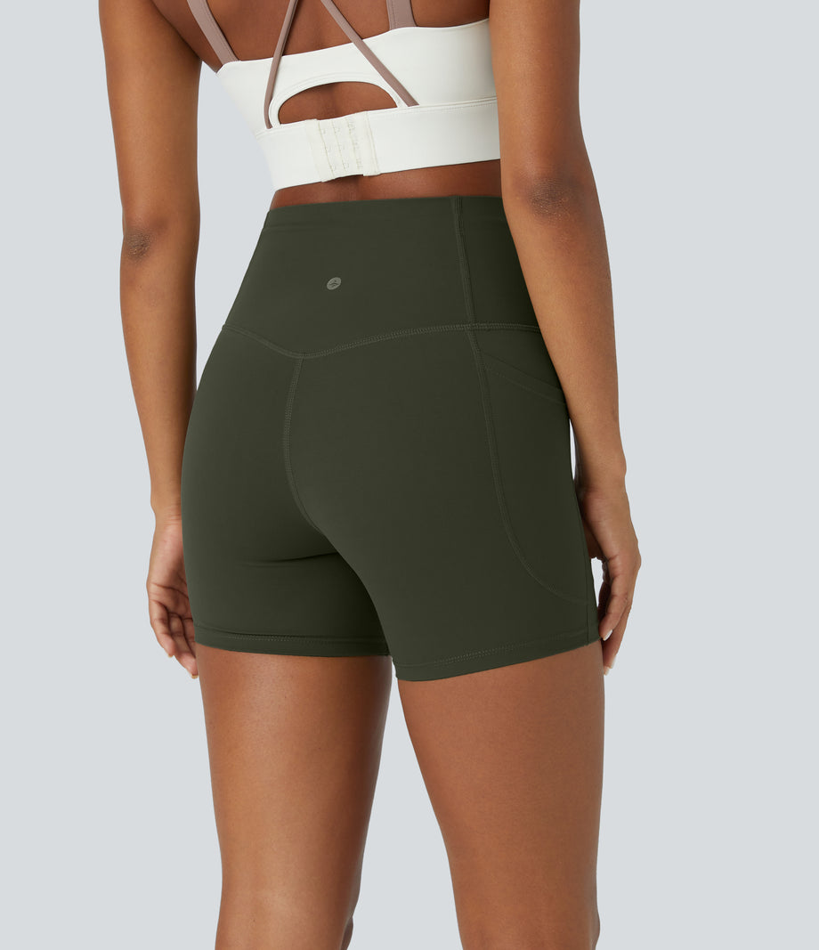Halara UltraSculpt™ High Waisted Tummy Control Side Pocket Shaping Training Biker Shorts 5'' - Deep Woodland Green