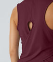 Cut Out Crossover Hem Solid Yoga Tank Top - Red Violet