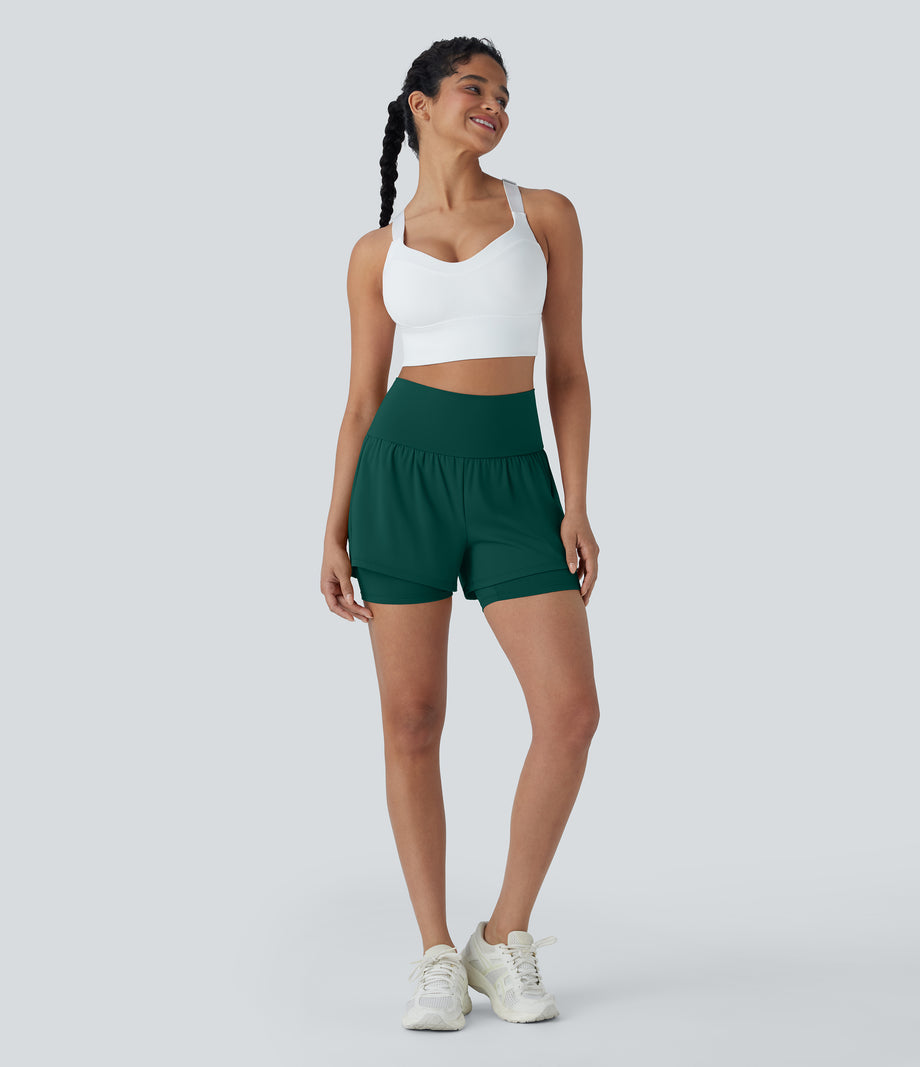 SoftlyZero™ Airy Super High Waisted 2-in-1 Cool Touch Yoga Shorts 5'' with Pockets - Forest Biome