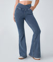 Halara Flex™ High Waisted Crossover Pocket Cool Touch Washed Casual Jeans - Nettle Blue Denim