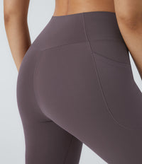 Patitoff™ 2.0 Pet Hair Resistant High Waisted Crossover Side Pocket Yoga Leggings - Light Gray Plum Purple