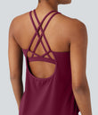 Halara UltraSculpt™ Round Neck Crisscross Back Running Tank Tops DD-F Cups - Red Plum
