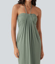 Halter Tie Back Maxi Dress with Pockets - Asparagus