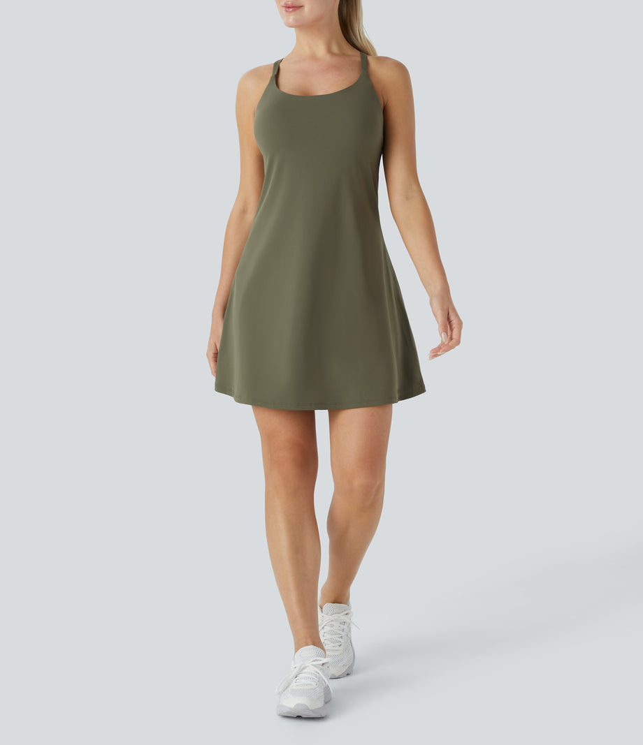 SoftlyZero™ Plush 2-in-1 Pocket Mini Active Dress DD-F Cups - Grass Grey Green
