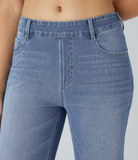 Halara Flex™ High Waisted Pockets Washed Casual Bootcut Jeans - Blue Spruce Denim