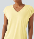 V Neck Short Sleeve Casual T-Shirt - Tender Yellow