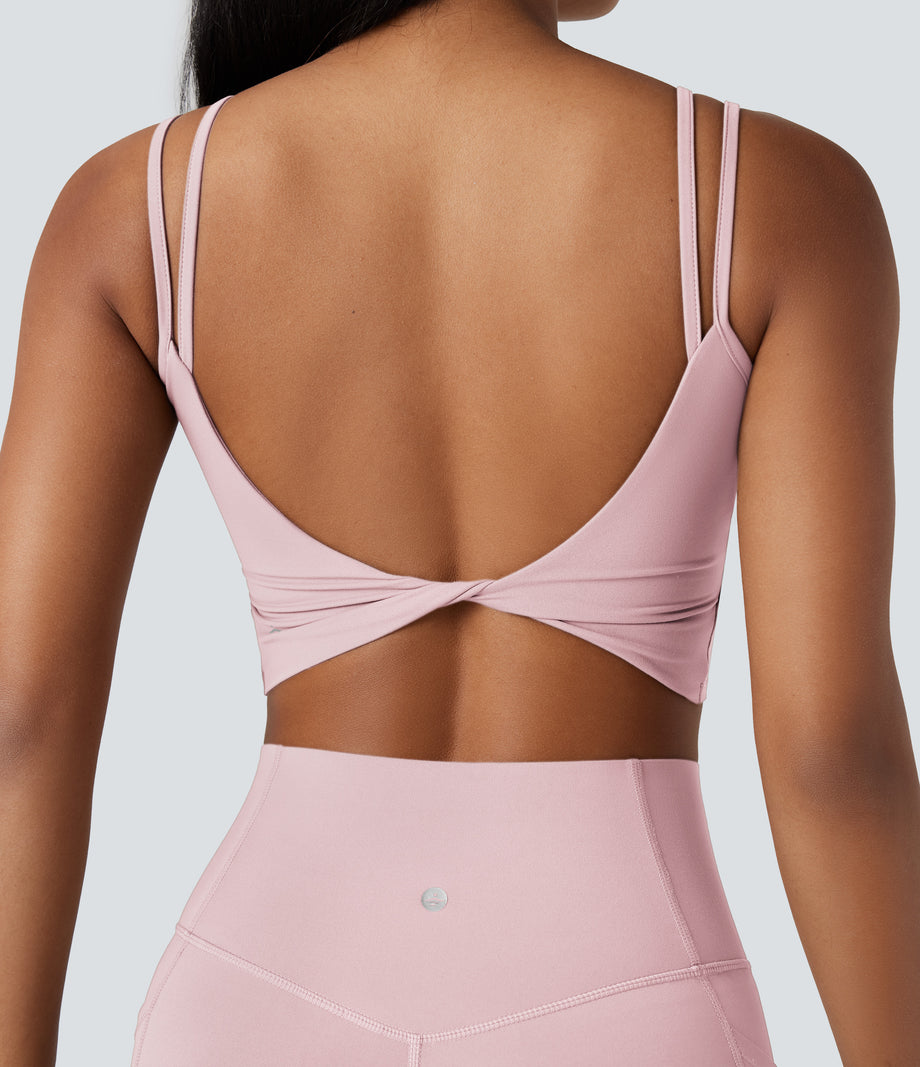 Halara UltraSculpt™ Double Straps Twisted Backless Cropped Yoga Tank Top - Primrose Pink
