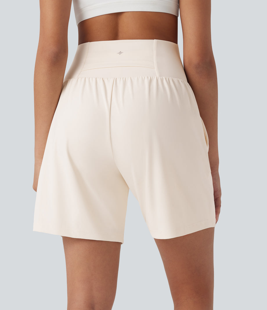 SoftlyZero™ Airy Super High Waisted 2-in-1 Cool Touch Yoga Shorts 7" with Pockets - Egret