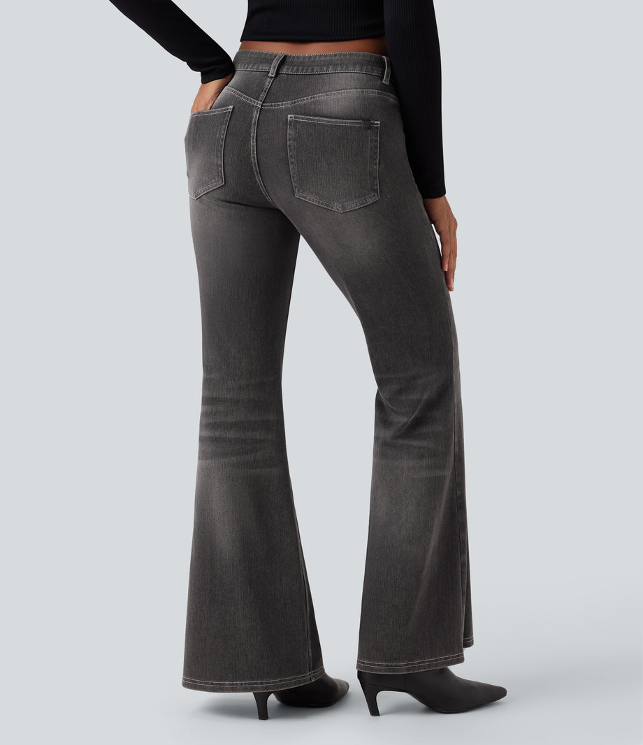 Halara Flex™ Low Rise Flare Washed Casual Jeans with Pockets - Cool Gray Denim