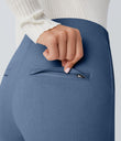 High Waisted Tummy Control Decorative Back Zipper Pockets Herringbone Work Leggings - Blue Horizon
