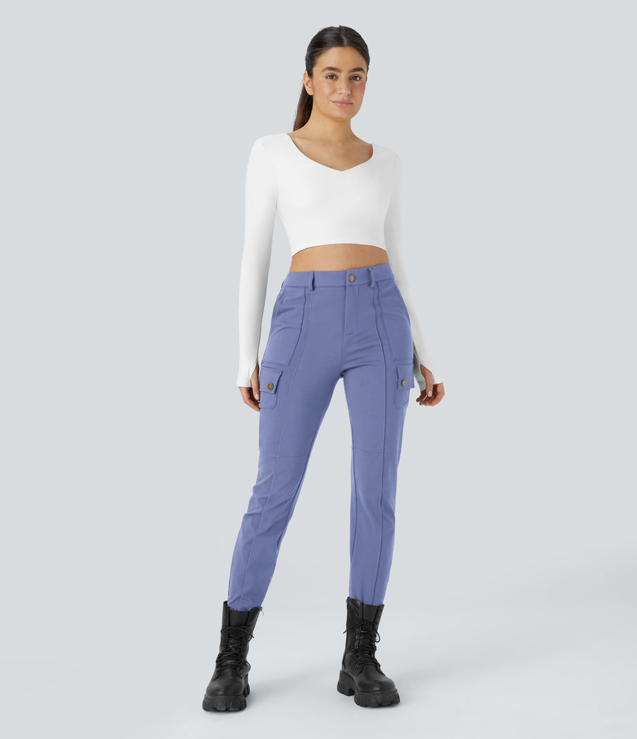 DayStretch High Waisted Zipper Pockets Solid Skinny Cargo Pants - Jacaranda