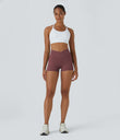 SoftlyZero™ High Waisted Crossover Plain Yoga Biker Shorts 3''-UPF50+ - Red Mahogany