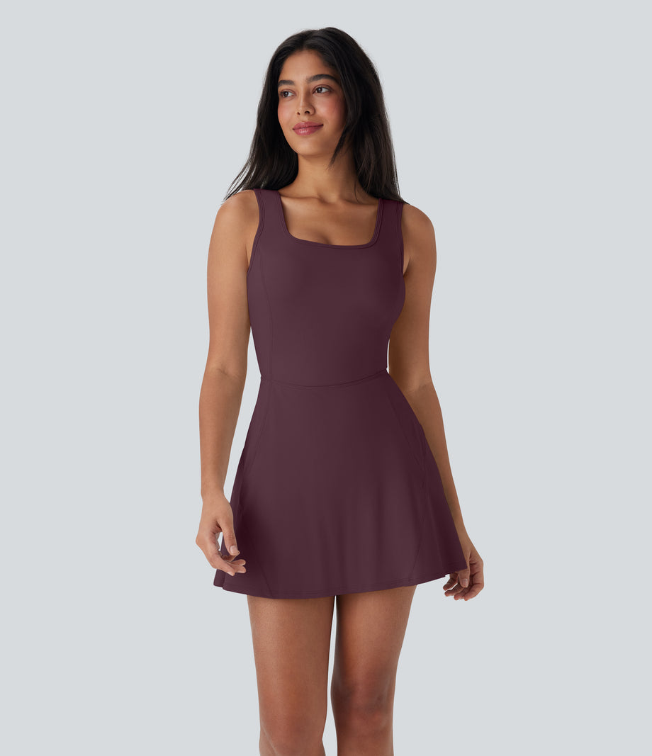 SoftlyZero™ Airy U Neck 2-in-1 Pocket Mini Cool Touch Dance Active Dress-Easy Peezy - Fig