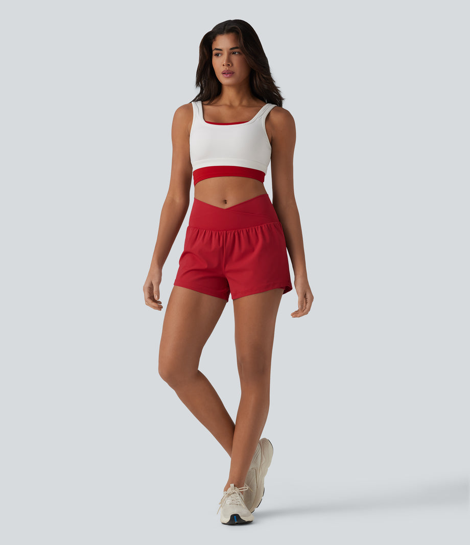 SoftlyZero™ Airy Crossover High Waisted 2-in-1 Cool Touch Yoga Shorts 3'' with Pockets - Salsa