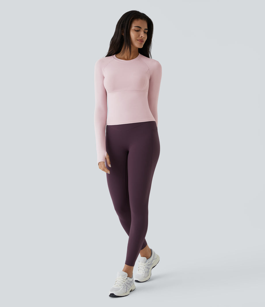 Solid Thumb Hole Yoga Sports Top - Pale Lilac