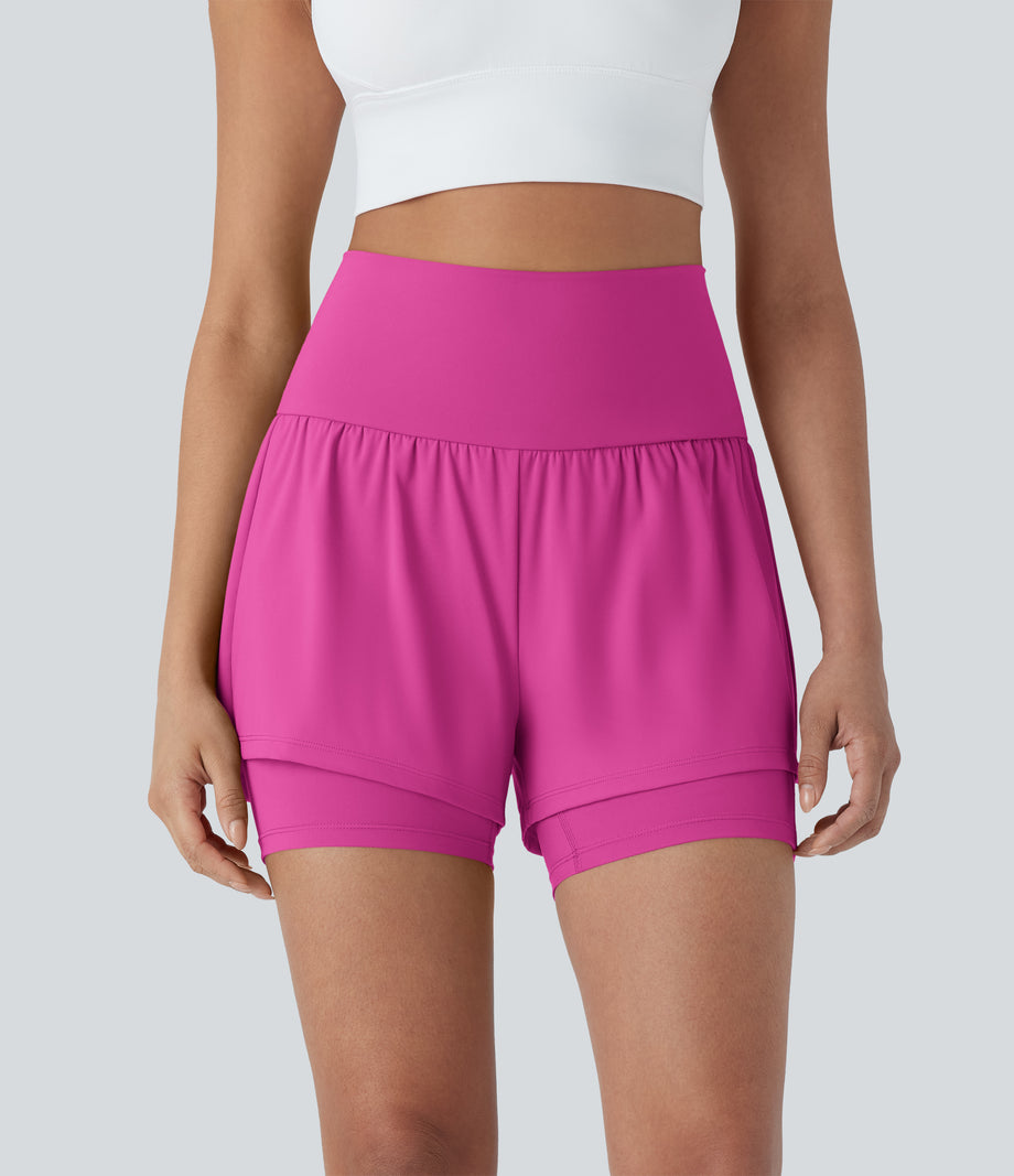 SoftlyZero™ Airy Super High Waisted 2-in-1 Cool Touch Yoga Shorts 5'' with Pockets - Fuchsia Fedora