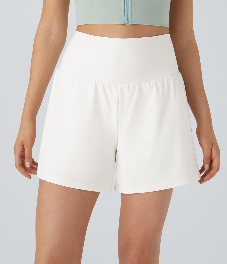 SoftlyZero™ Airy Super High Waisted 2-in-1  Cool Touch Yoga Shorts 5'' with Pockets-Longer Length - White