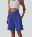 SoftlyZero™ Airy Super High Waisted 2-in-1 Cool Touch Yoga Shorts 9" with Pockets - Aster Blue