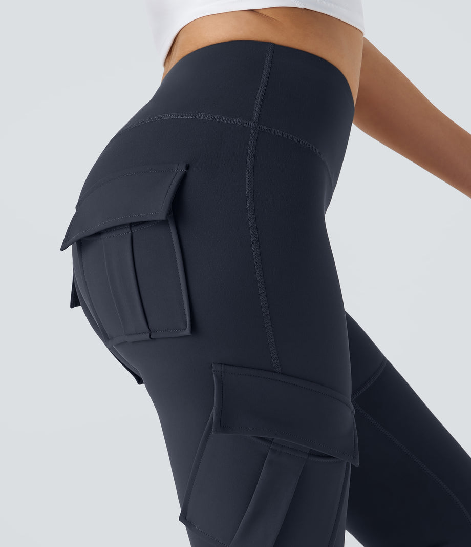 DayStretch High Waisted Cargo Pocket Skinny Yoga Leggings - Midnight Blue