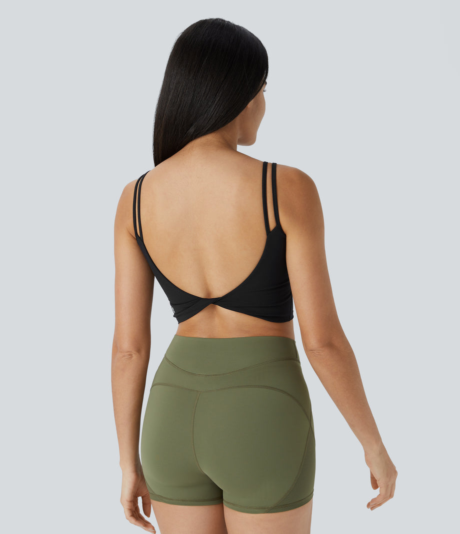 Double Straps Cropped Yoga Tank Top - Black