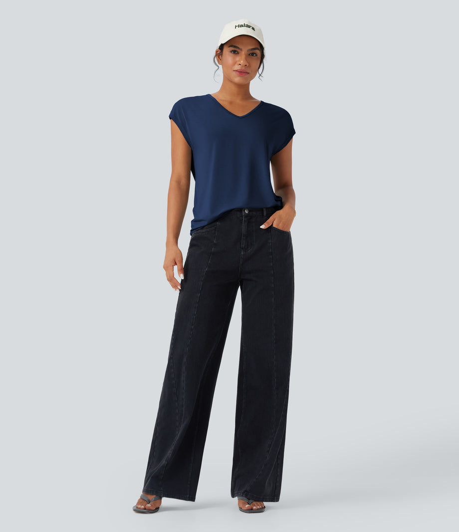 V Neck Short Sleeve Casual T-Shirt - Sodalite Blue