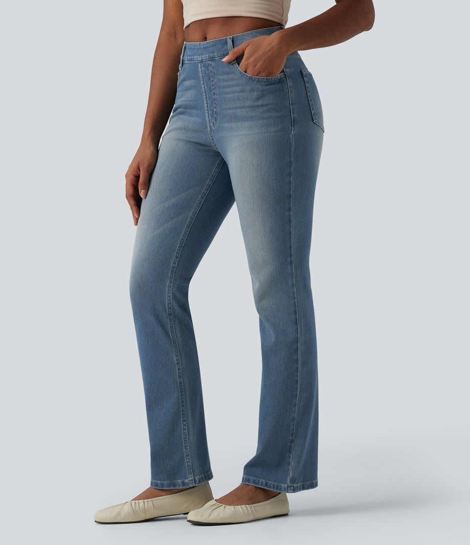 Halara Flex™ High Waisted Pockets Washed Casual Bootcut Jeans - Blue Surf Denim