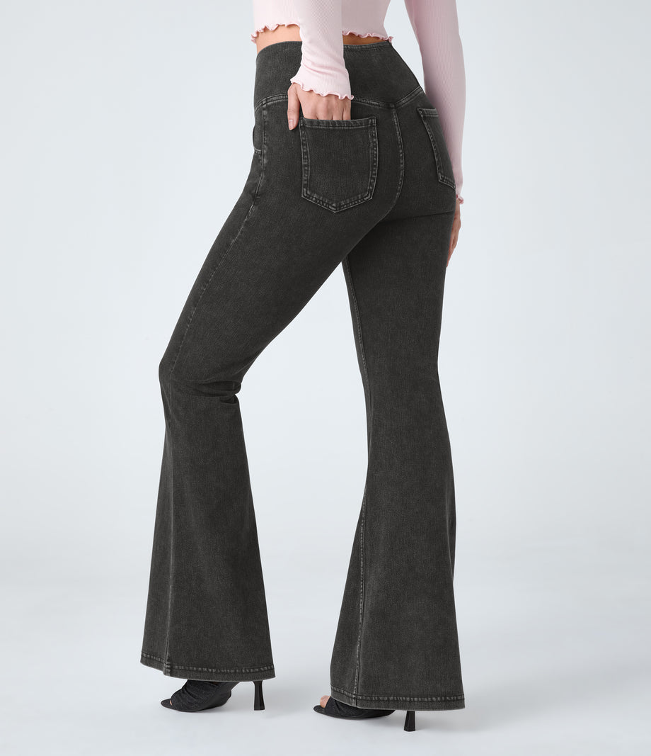 Halara Flex™ High Waisted Crossover Pocket Cool Touch Washed Casual Jeans - Tar Denim