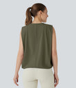 Round Neck Ruched Cool Touch Yoga Tank Top-UPF50+ - Grass Grey Green