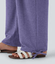Crossover High Waisted Pocket Drawstring Casual Joggers - Light Purple Floral Yarn