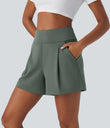 DayStretch High Waisted Work Baggy Shorts 4'' with Pockets - Deep Aquamarine
