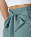 Breezeful™ High Waisted Shirred Tie Front & Back Wide Leg Flowy Quick Dry Casual Pants - Mineral Blue